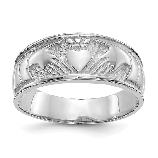 14k White Gold Ladies Polished Claddagh Band