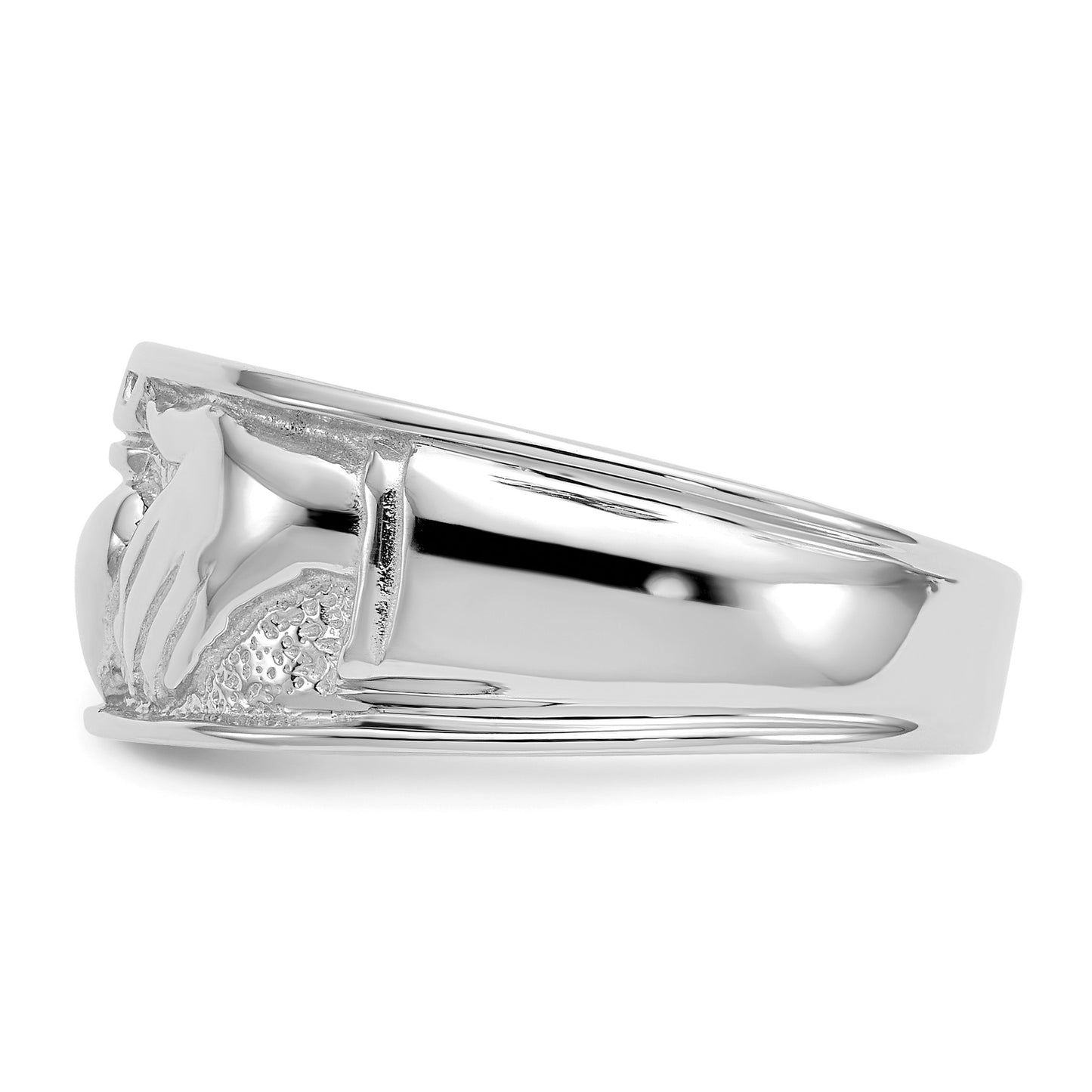 14k White Gold Mens Polished Claddagh Band