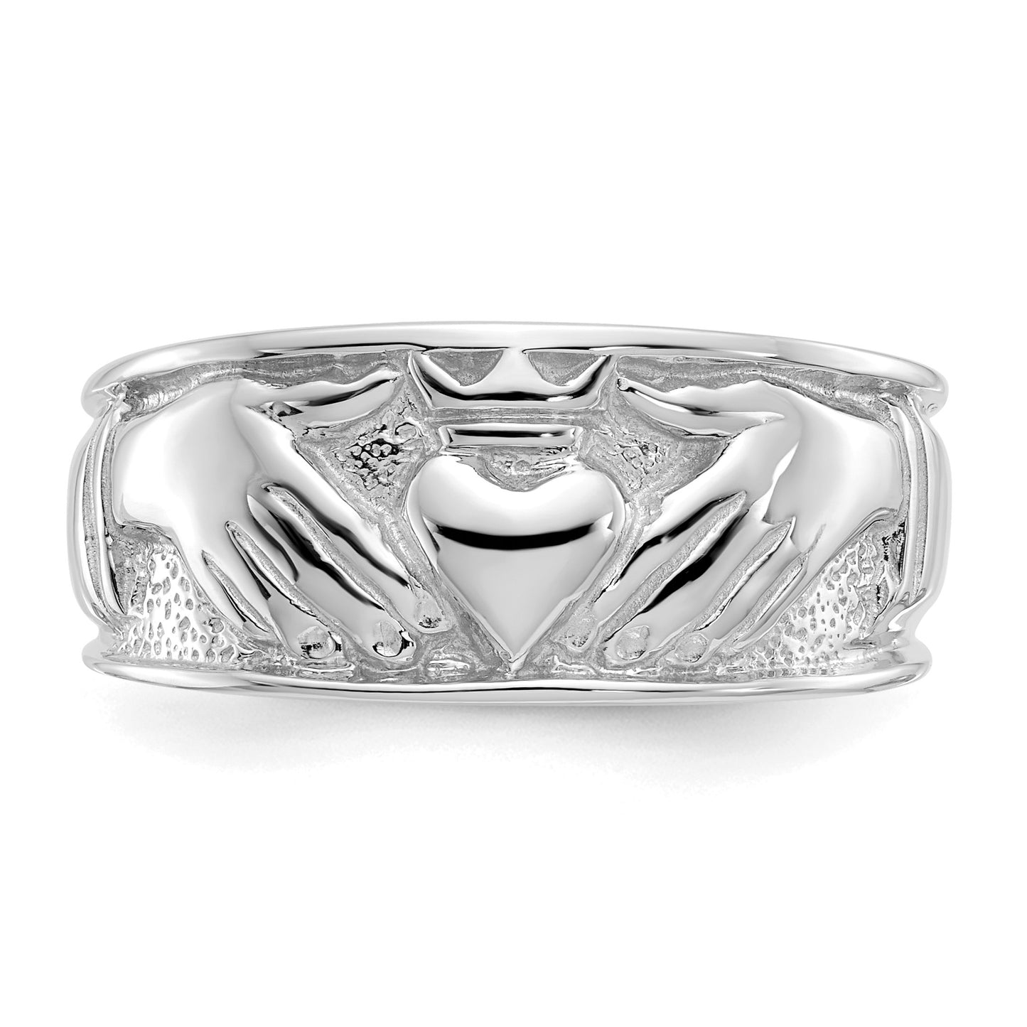 14k White Gold Mens Polished Claddagh Band