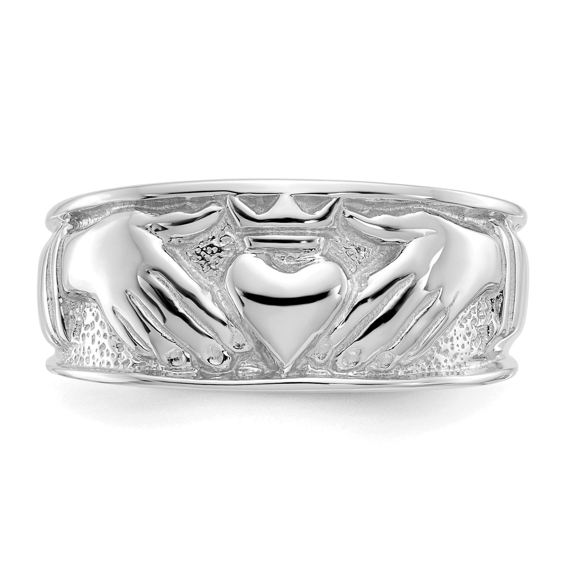 14k White Gold Mens Polished Claddagh Band