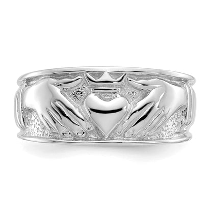 14k White Gold Mens Polished Claddagh Band