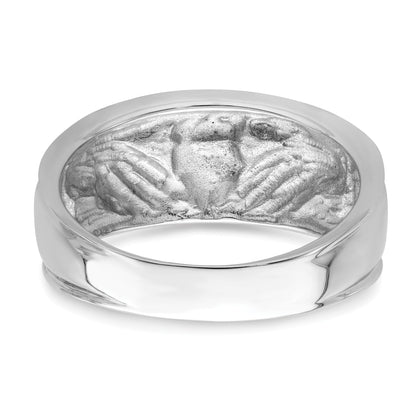 14k White Gold Mens Polished Claddagh Band