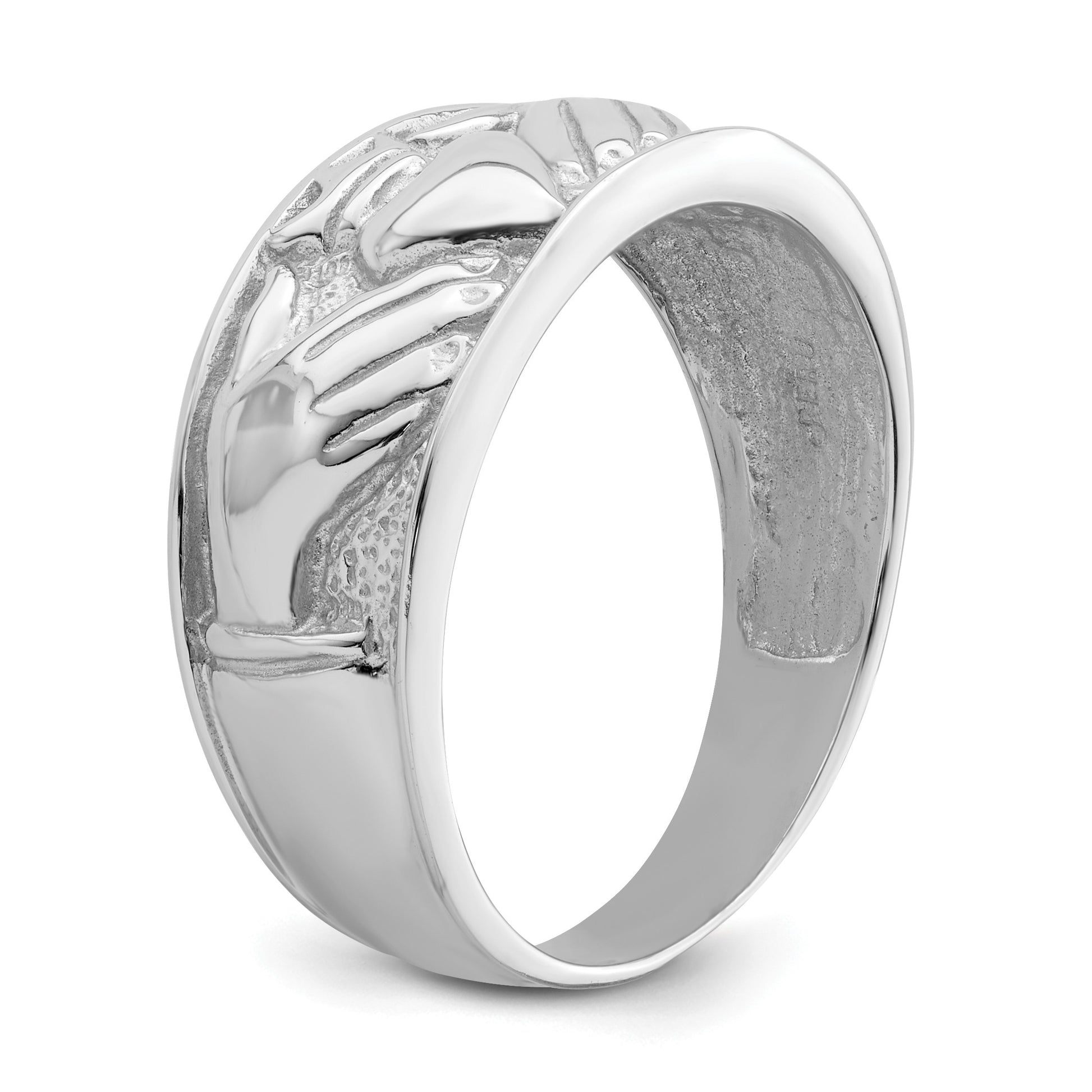 14k White Gold Mens Polished Claddagh Band