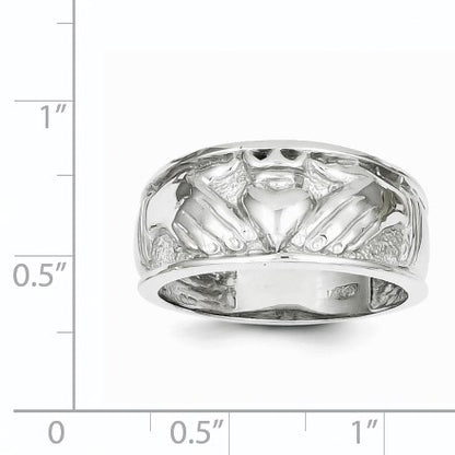 14k White Gold Mens Polished Claddagh Band