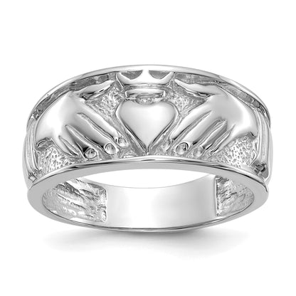 14k White Gold Mens Polished Claddagh Band