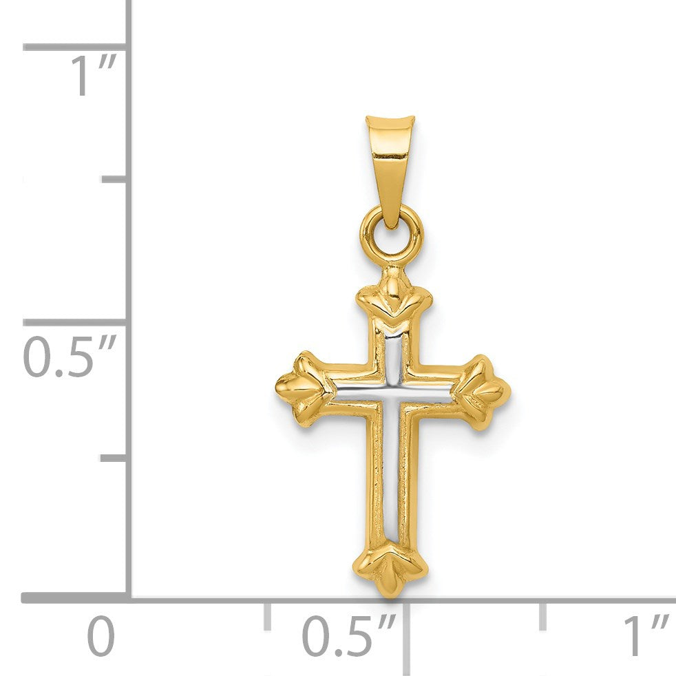 14k and White Rhodium Hollow Cross Charm