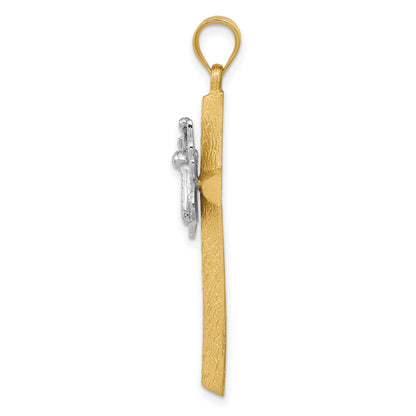 14k Two-tone Cross with Butterfly Pendant