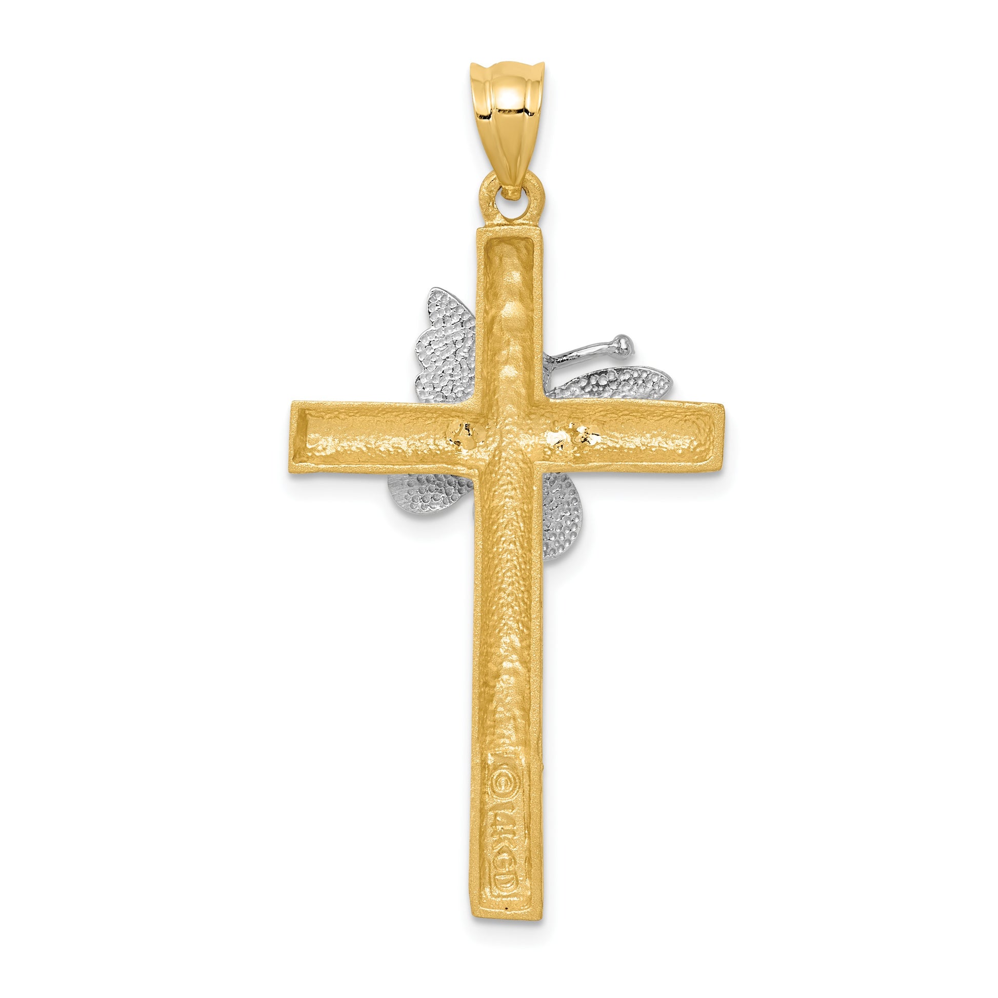 14k Two-tone Cross with Butterfly Pendant