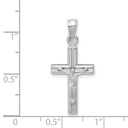 14K White Gold Hollow Crucifix Reversible to Cross Pendant