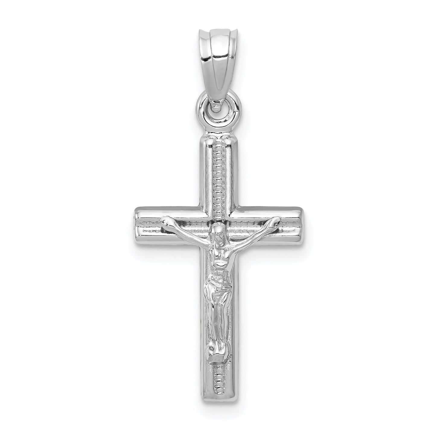14K White Gold Hollow Crucifix Reversible to Cross Pendant