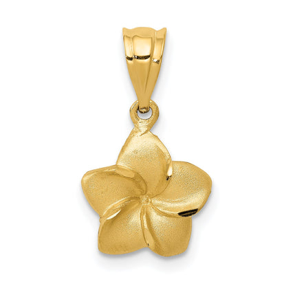 14k Satin Diamond-cut Plumeria Floral Charm Pendant