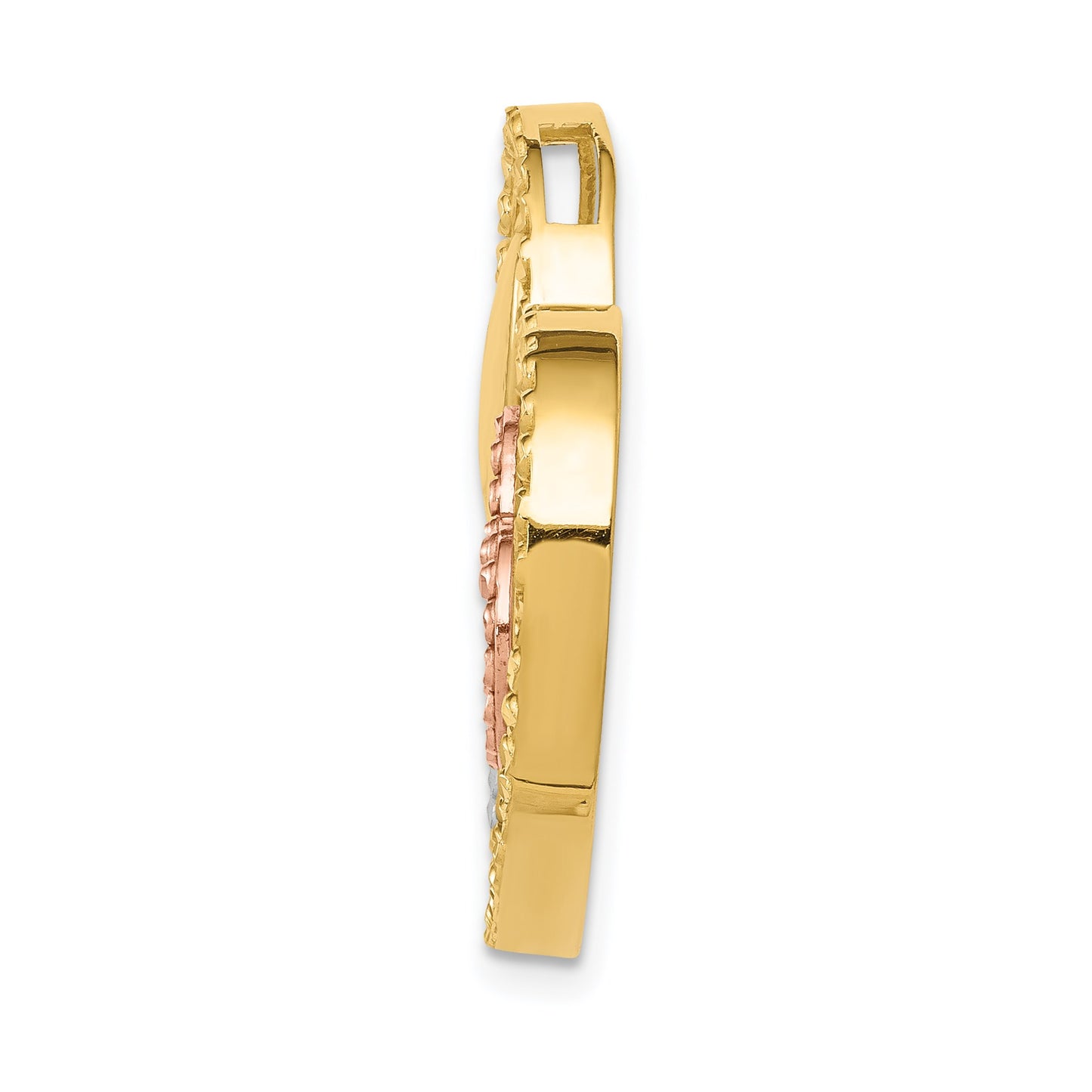 14K Yellow and Rose Gold with White Rhodium Triple Heart Chain Slide