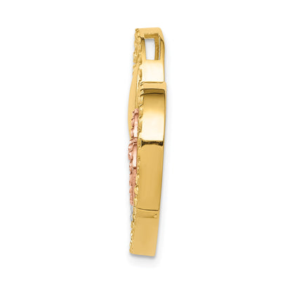 14K Yellow and Rose Gold with White Rhodium Triple Heart Chain Slide