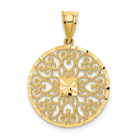 14K Fancy Filigree and Diamond Cut Charm