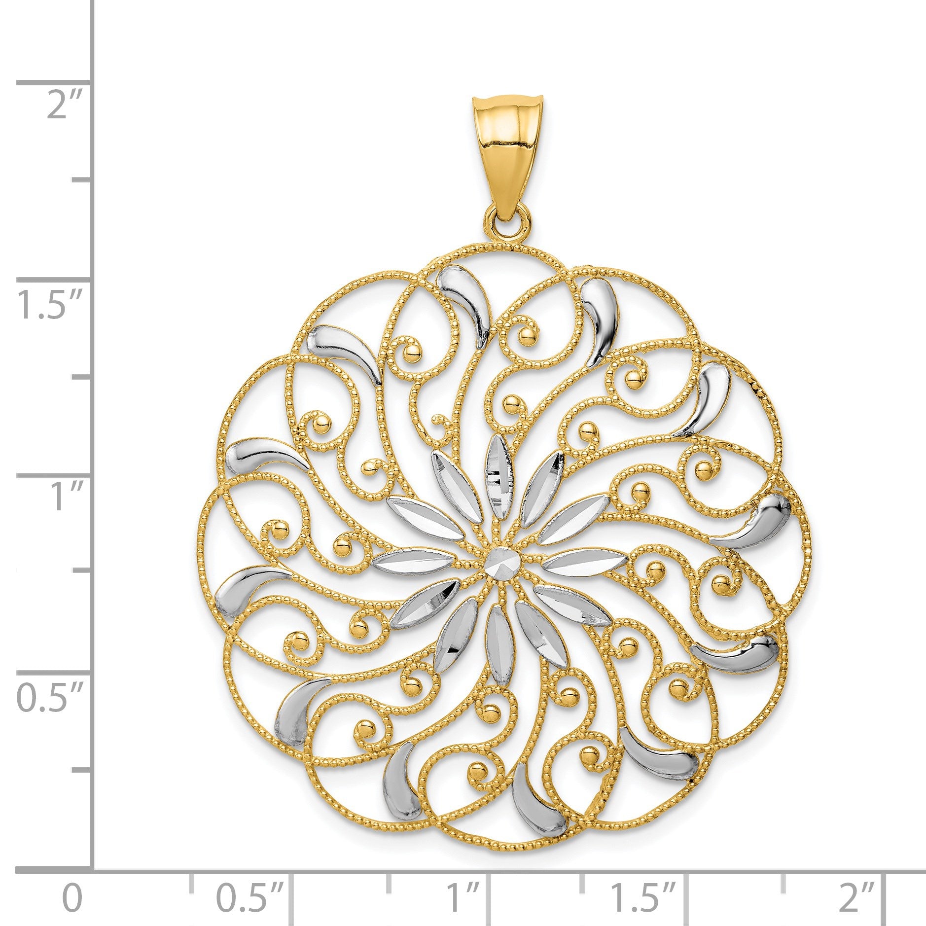 14k and White Rhodium Diamond-cut Fancy Swirl Pendant
