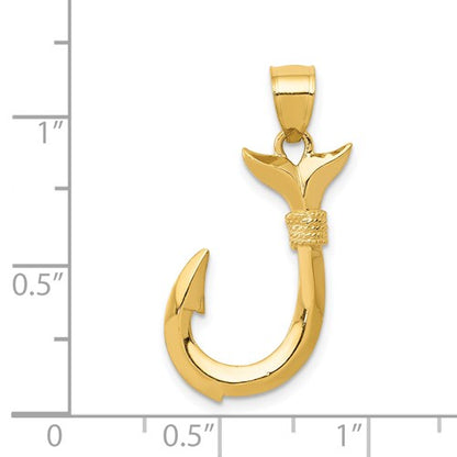 14K 3-D Whale Tail Hook Pendant
