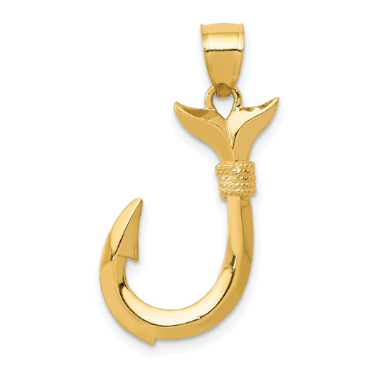 14K 3-D Whale Tail Hook Pendant