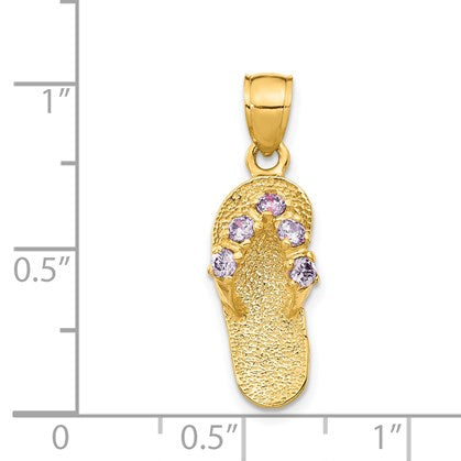 14k 3-D February/Purple CZ Birthstone Flip Flop Pendant