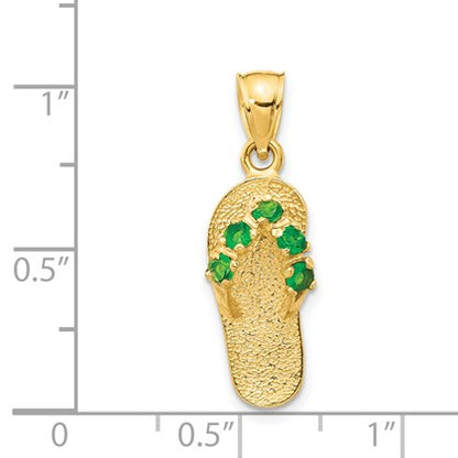 14k 3-D May/Green CZ Birthstone Flip Flop Pendant