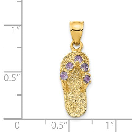 14k 3-D June/Red CZ Birthstone Flip Flop Pendant