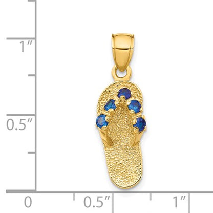 14k 3-D September/Blue CZ Birthstone Flip Flop Pendant