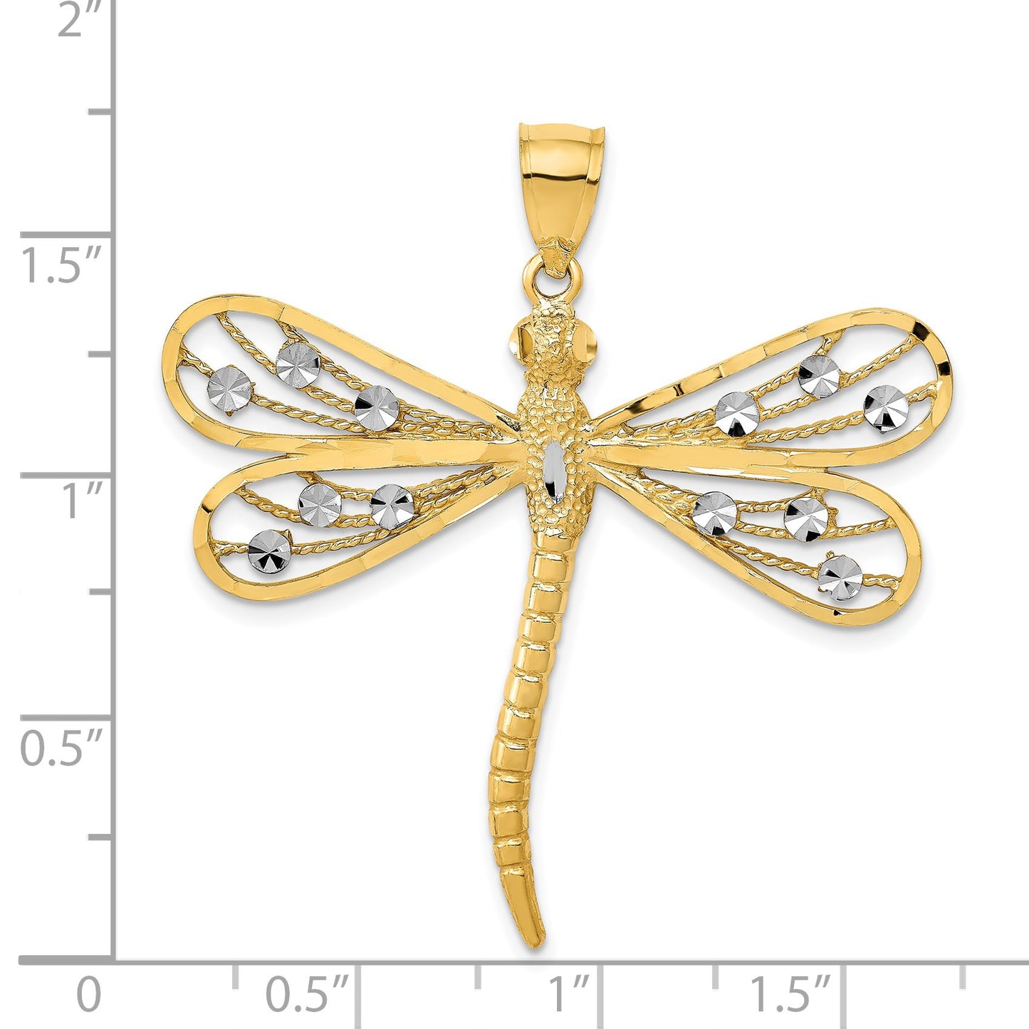 14K and White Rhodium Diamond-cut Filigree Dragonfly Pendant
