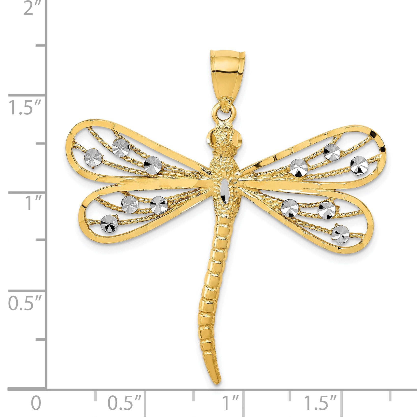 14K and White Rhodium Diamond-cut Filigree Dragonfly Pendant