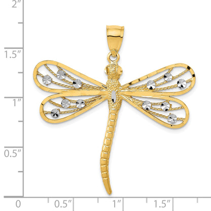 14K and White Rhodium Diamond-cut Filigree Dragonfly Pendant