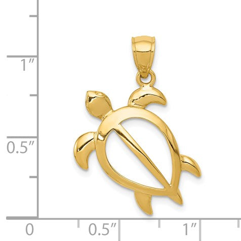 14k Large Open Turtle Pendant