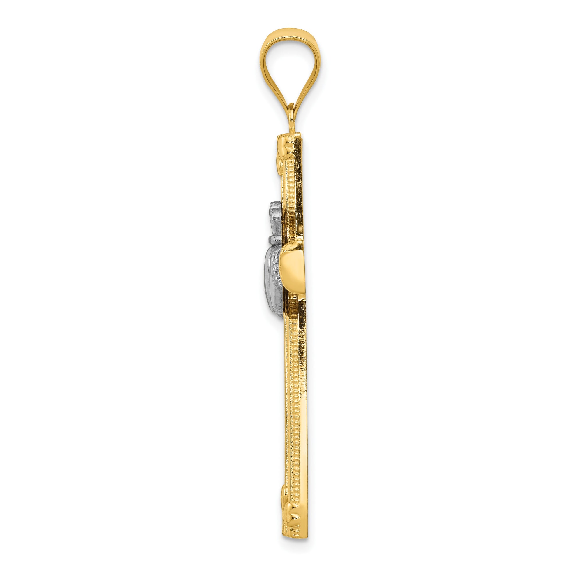 14k Two-tone Large Claddagh Cross Pendant