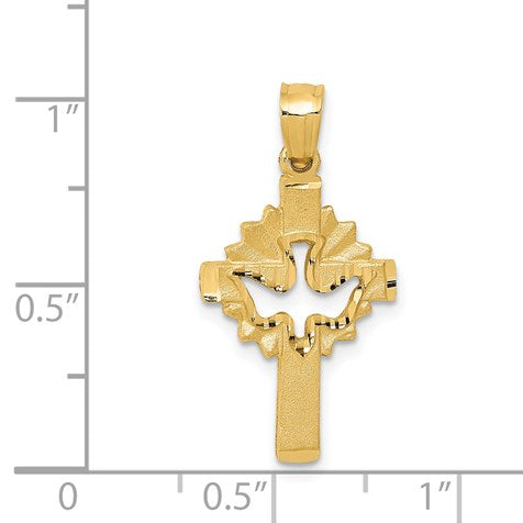 14k Satin Diamond-cut Dove Cross Charm