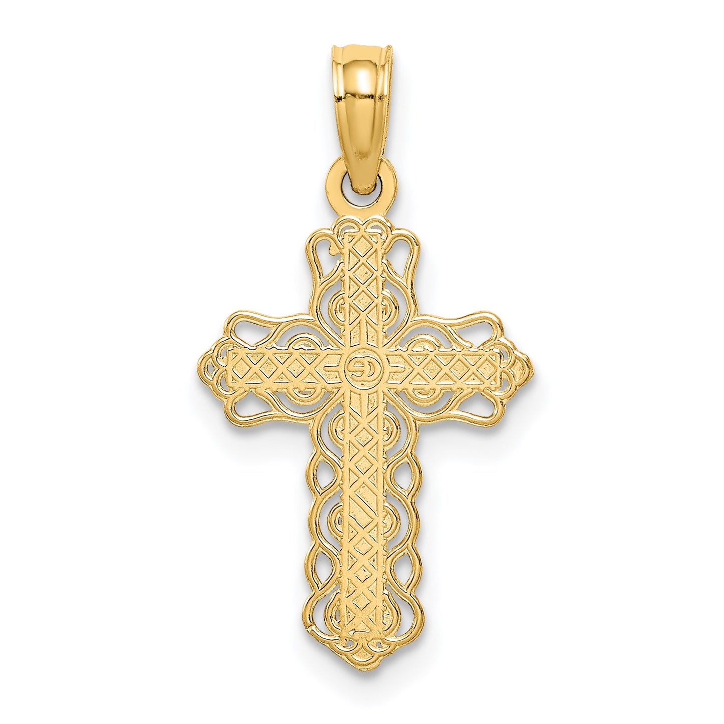 14k Budded Cross with Lacey Trim Charm