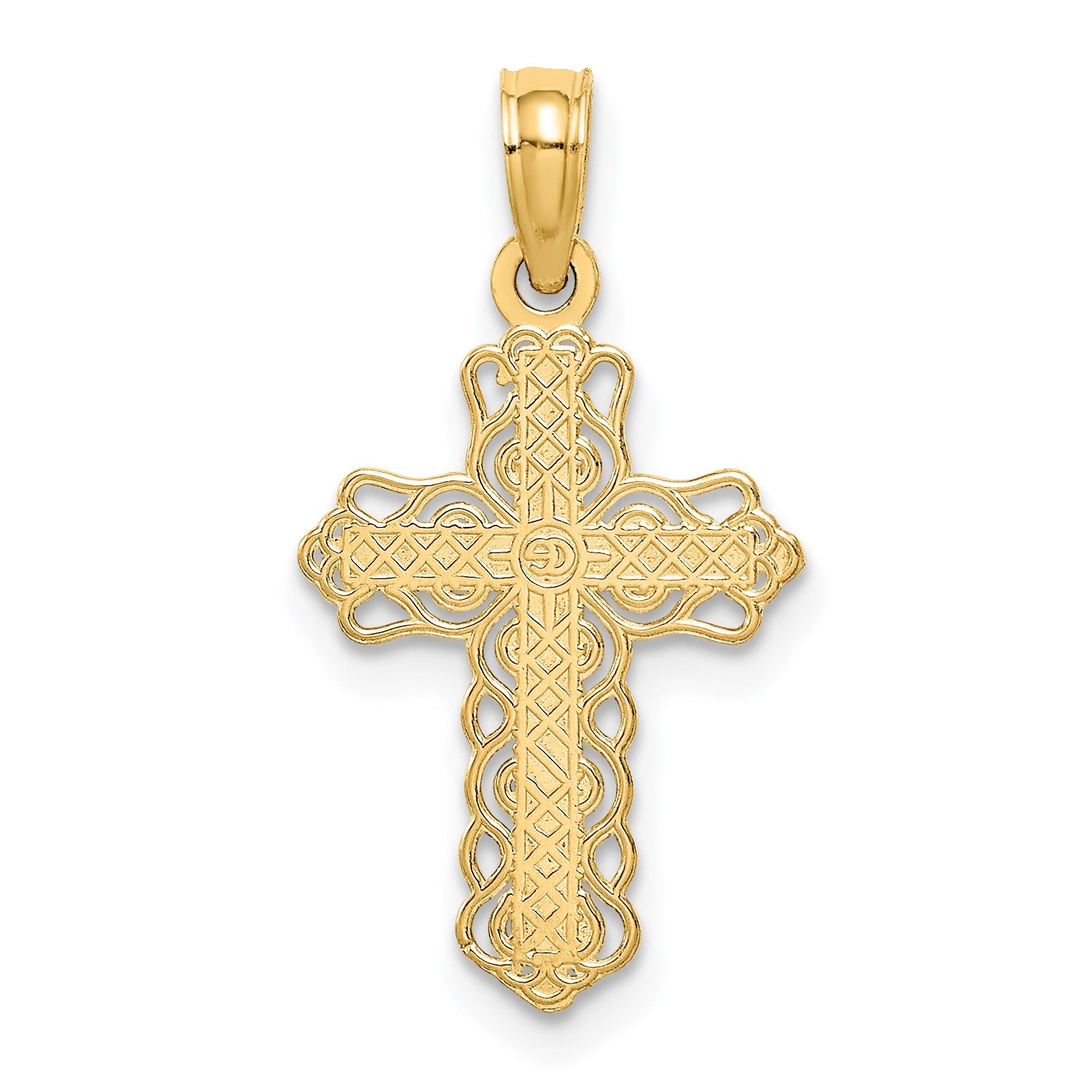 14k Budded Cross with Lacey Trim Charm