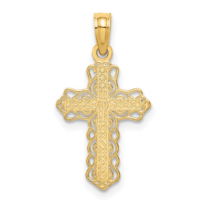 14k Budded Cross with Lacey Trim Charm
