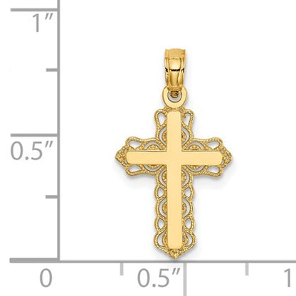 14k Budded Cross with Lacey Trim Charm