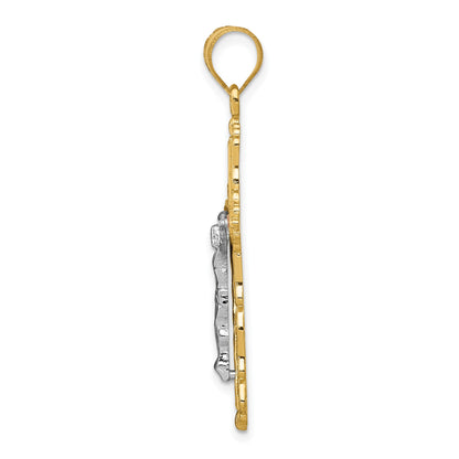 14K Tri-color Diamond-cut Filigree Crucifix Pendant