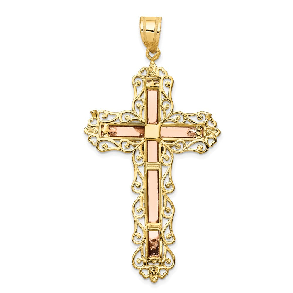 14K Tri-color Diamond-cut Crucifix Pendant