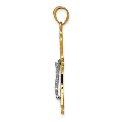 14K Two-tone Crucifix Pendant