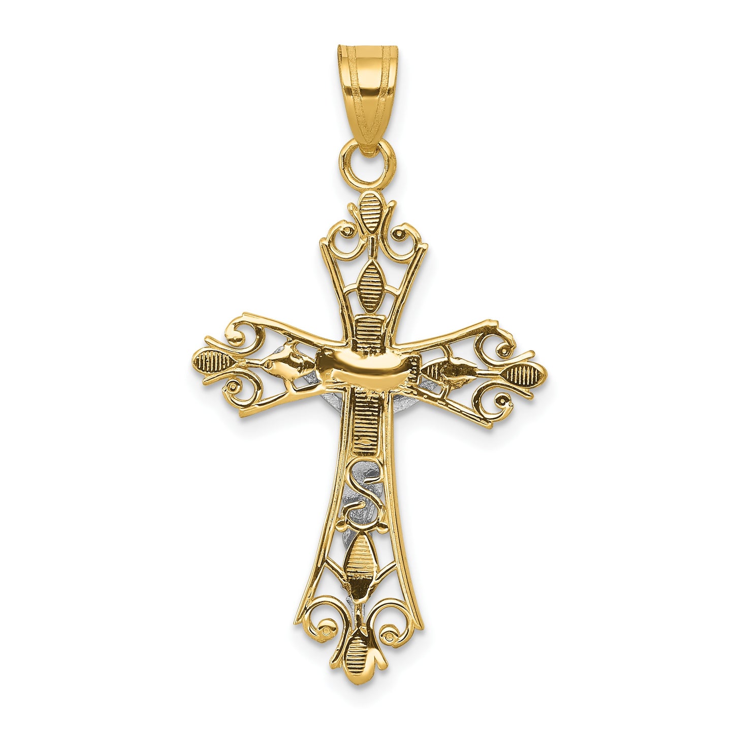 14K Two-tone Crucifix Pendant