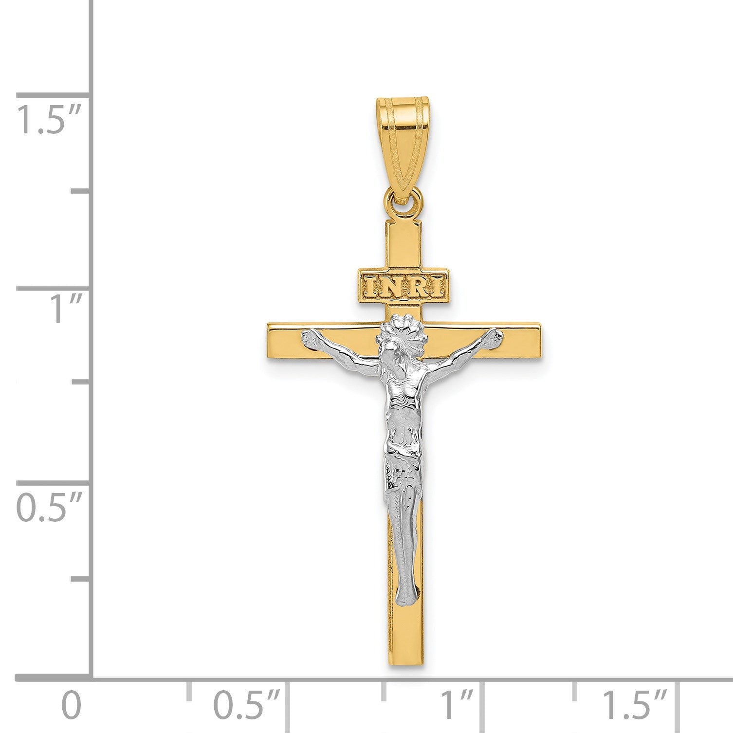 14K Two-tone INRI Crucifix Pendant