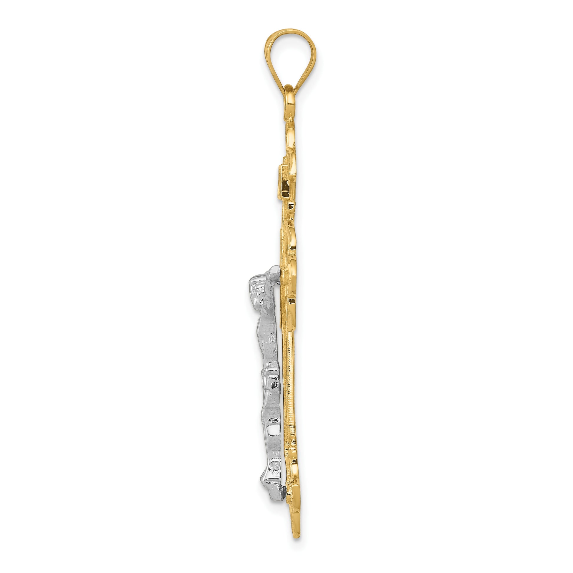 14K Two-tone INRI Fleur de Lis Crucifix Pendant