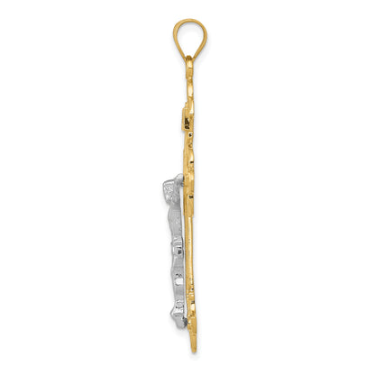 14K Two-tone INRI Fleur de Lis Crucifix Pendant