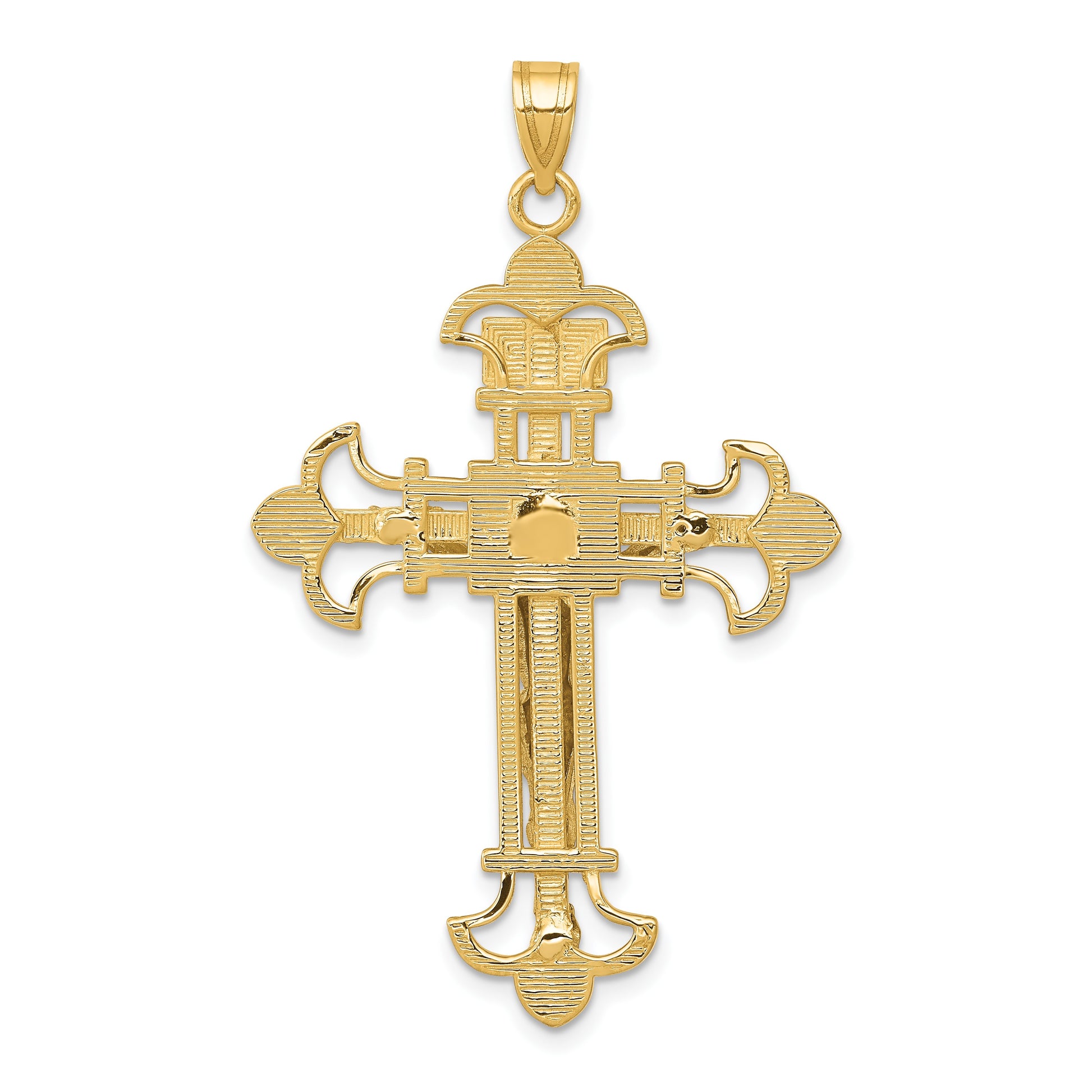 14K Two-tone INRI Fleur de Lis Crucifix Pendant