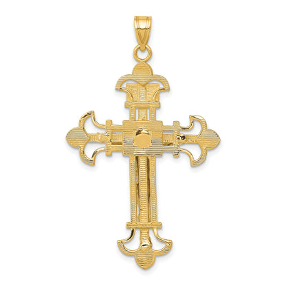 14K Two-tone INRI Fleur de Lis Crucifix Pendant