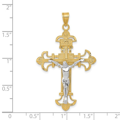 14K Two-tone INRI Fleur de Lis Crucifix Pendant