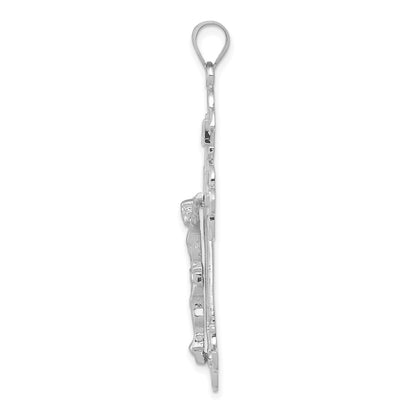 14K White Gold Inri Fleur de Lis Crucifix Pendant