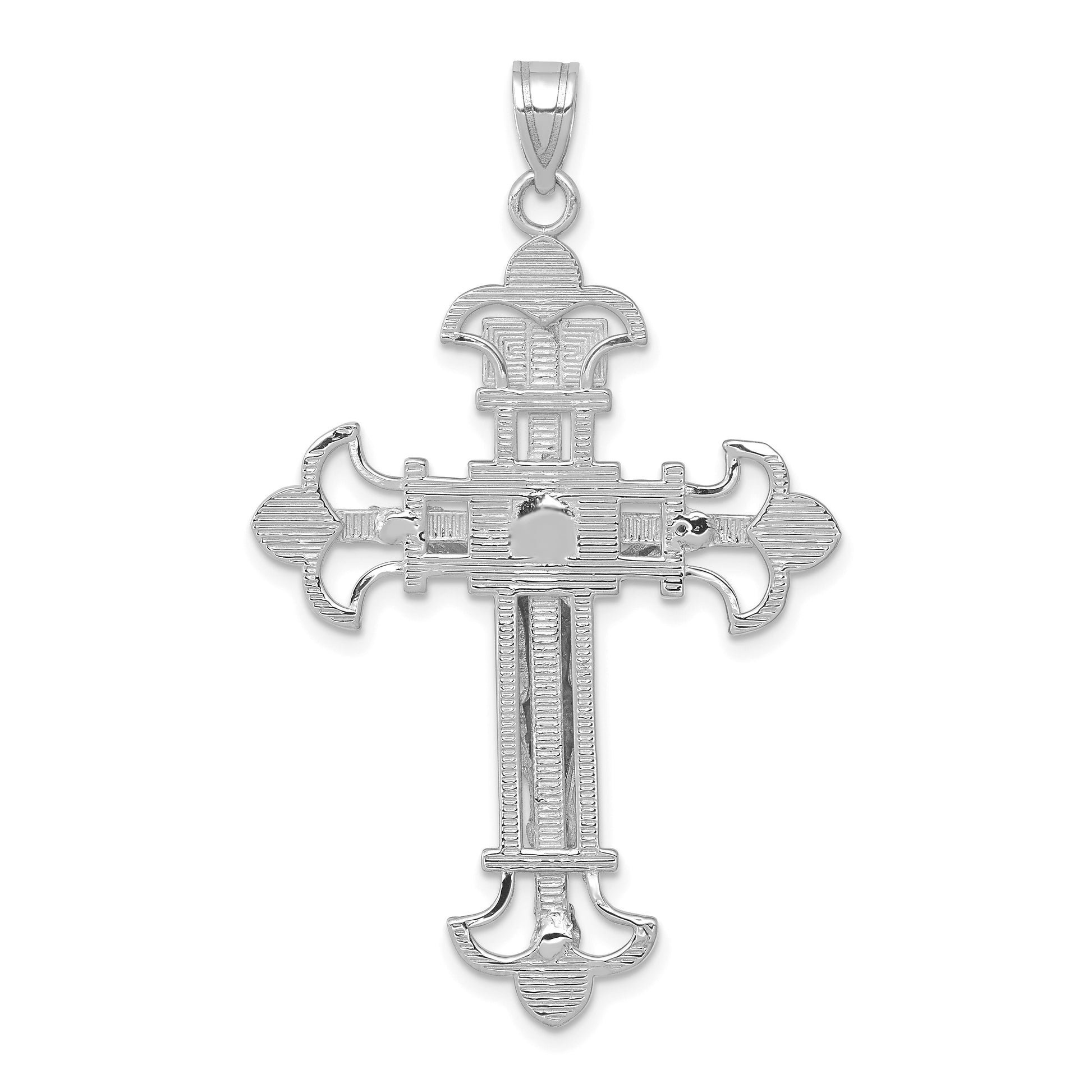 14K White Gold Inri Fleur de Lis Crucifix Pendant