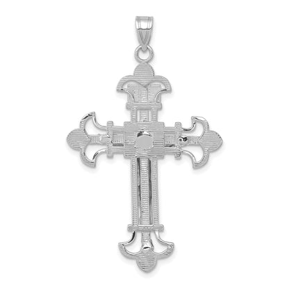 14K White Gold Inri Fleur de Lis Crucifix Pendant
