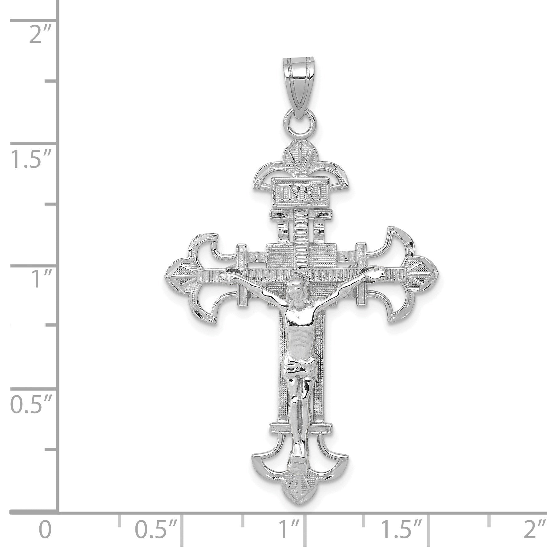 14K White Gold Inri Fleur de Lis Crucifix Pendant