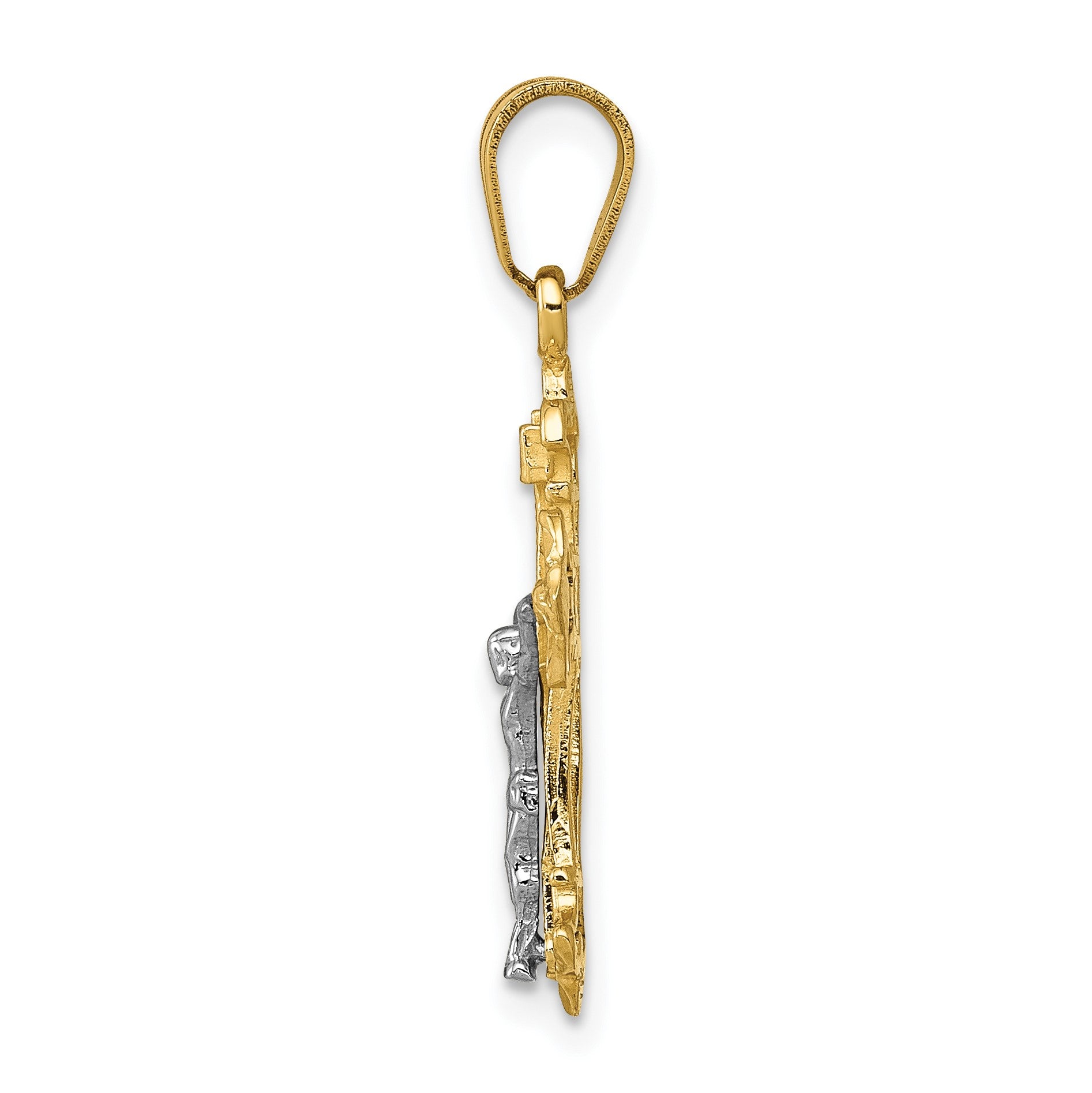 14K Two-tone INRI Fleur de Lis Crucifix Charm